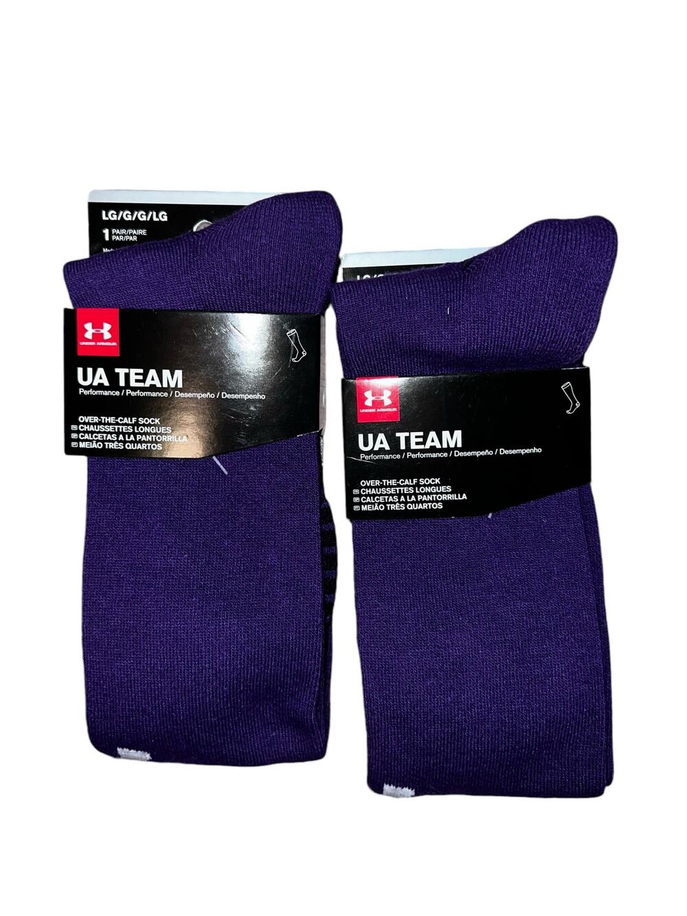 Under Armour  UA TEAM purple over the calf socks size large 2 pair NEW